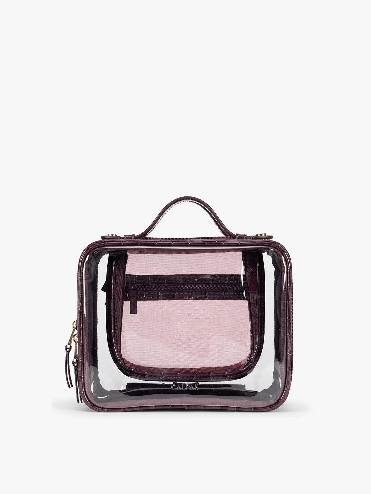 Medium Clear Cosmetics Case in Croc-Embossed